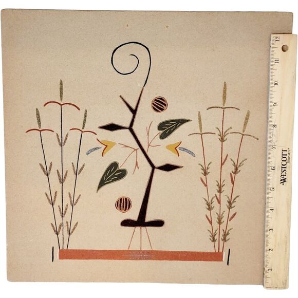 Vintage Navajo Sand Art Painting Three Sacred Plants Native Mexican signed - Picture 3 of 5